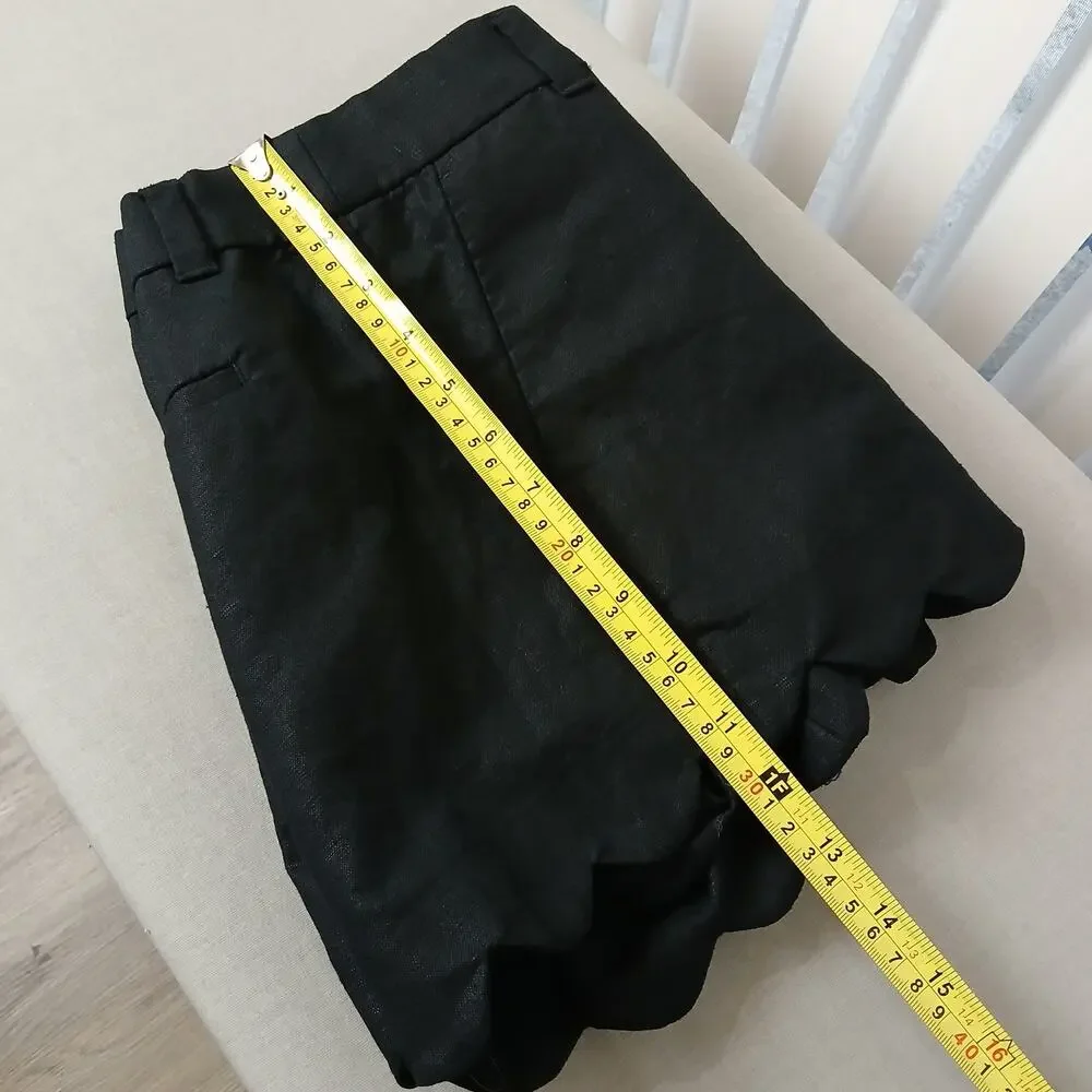J. Crew black scalloped hem shorts size 4 linen cotton blend pockets zip fly